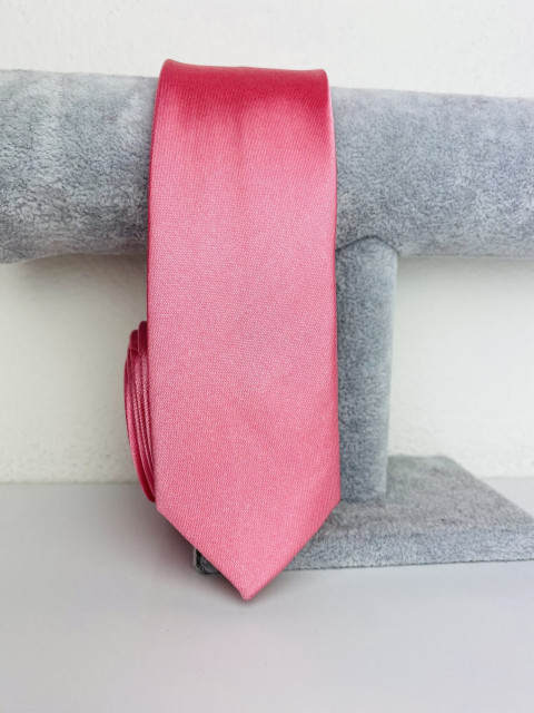 Pánská růžovo saténová úzká kravata