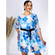 Dámské plisované šaty s páskem Flowers - světle modré