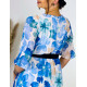 Dámské plisované šaty s páskem Flowers - světle modré