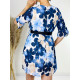 Dámské plisované šaty s páskem Flowers - modré