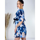 Dámské plisované šaty s páskem Flowers - modré