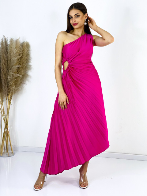 Dámské asymetrické plisované šaty na jedno rameno - růžové