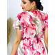 Dámské květované šaty s páskem a volánky - růžové