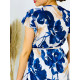 Dámské květované šaty s páskem a volánky - modré