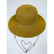 Dámský hnědý slaměný klobouk s perlami